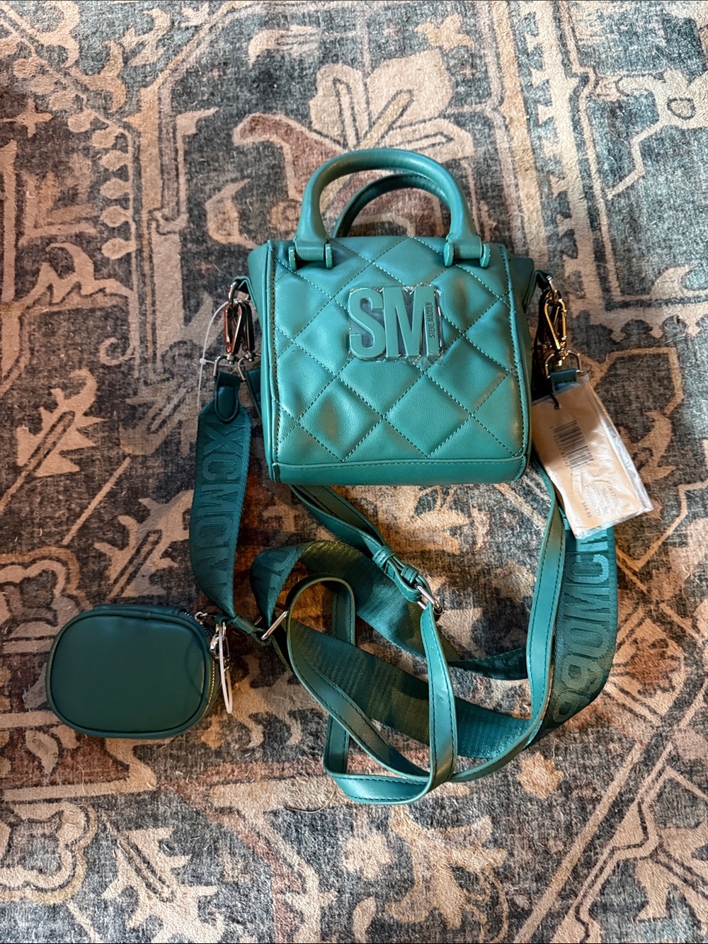 Mi Teal Quilted Mini Satchel Crossbody Bag